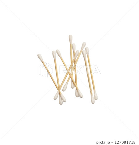 Bamboo or wooden cotton swabs isolated on white background. Hygienic ear sticks 127091719