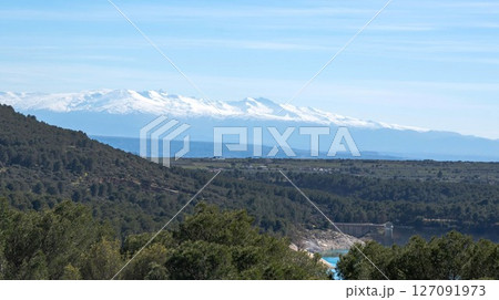 View on Sierra Nevada from Cazorla National Park in Jaen province, Southern Spain. Viewpoint over La Bolera reservoir. 127091973
