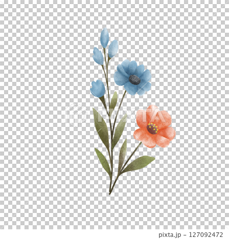 watercolor painting of leaf and flower, floral element 127092472