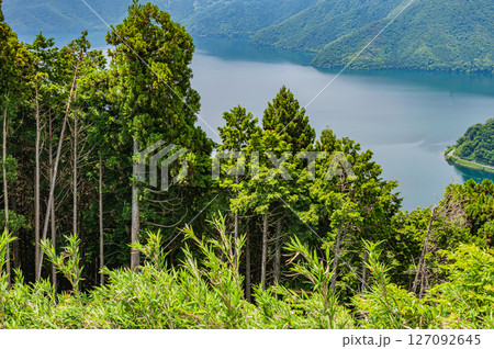 賤ヶ岳山頂から奥琵琶湖の景観　滋賀県長浜市 127092645