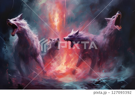 Fierce werewolves transforming under the light of the full moon - Generative AI 127093392