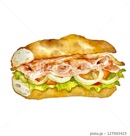 ベーコンとハムのカスクート 手描き水彩 127093425