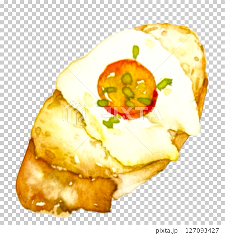 French bread cream cheese canapes hand-drawn watercolor 127093427