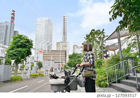 愛犬とお散歩&ショッピングをする女性 (さいたま新都心・埼玉県)チワワ 愛犬とお散歩&ショッピングをする女性 (さいたま新都心・埼玉県)チワワ 127093517