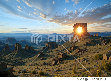 Majestic Sunset Over a Unique Archway in the...のイラスト素材 [127094018] - PIXTA