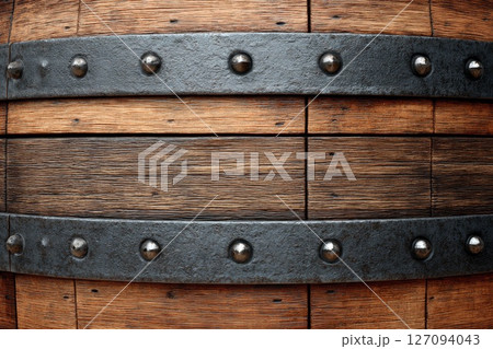 Barrel Realistic Wood and Metal Texture. 127094043