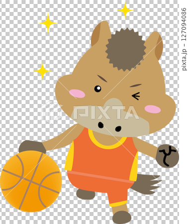 バスケを極める干支の馬キャラ・午年スポーツ年賀素材 127094086