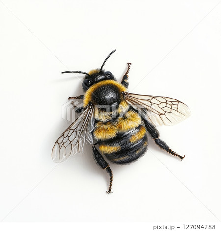 Close-up of a vibrant bumblebee on white background 127094288