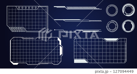 Hud frame futuristic ui frame, line abstract interface menu. Tech cyberspace border sci fi design element. Set modern board dashboard panel, gui. 127094449