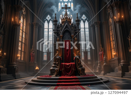 The Flame and the Crown, Throne in Gothic Castle. 127094497