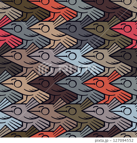 Escher style tessellation pattern with cute birds Escher style tessellation pattern with cute birds 127094552