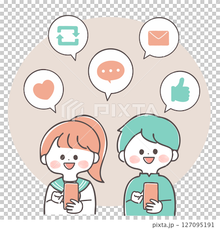 SNSを楽しんでいる制服姿の学生のイラスト 127095191