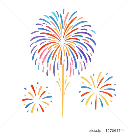 カラフルな打ち上げ花火のイラスト（夏祭り・夜空・イベント） 127095344