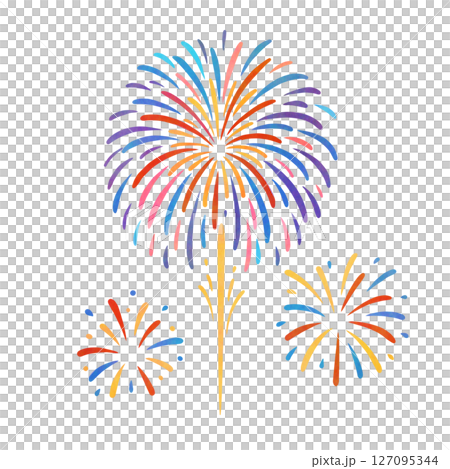 カラフルな打ち上げ花火のイラスト（夏祭り・夜空・イベント） 127095344