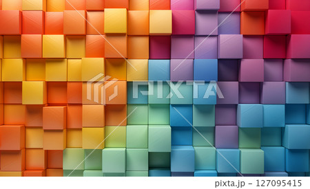 Colorful wooden blocks stack texture aligned background. 127095415