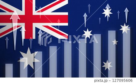 Flag with rising bar chart and up arrows 127095606