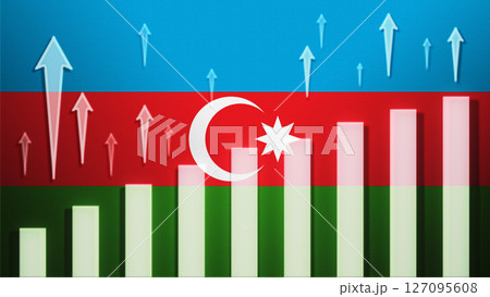 Flag with rising bar chart and up arrows 127095608