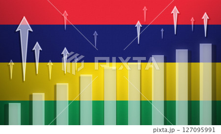 Flag with rising bar chart and up arrows Flag with rising bar chart and up arrows 127095991