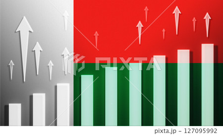 Flag with rising bar chart and up arrows Flag with rising bar chart and up arrows 127095992