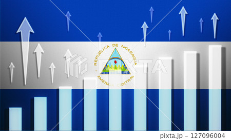 Flag with rising bar chart and up arrows 127096004