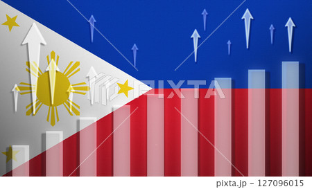Flag with rising bar chart and up arrows Flag with rising bar chart and up arrows 127096015