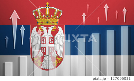 Flag with rising bar chart and up arrows Flag with rising bar chart and up arrows 127096031