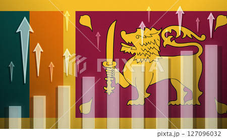 Flag with rising bar chart and up arrows Flag with rising bar chart and up arrows 127096032