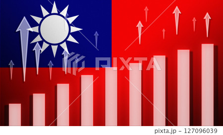 Flag with rising bar chart and up arrows 127096039