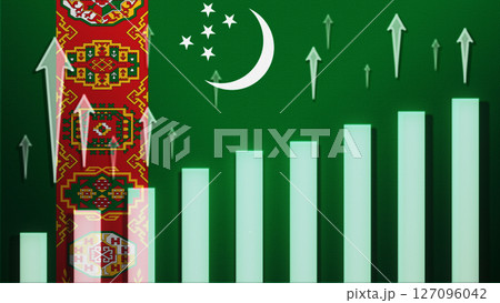 Flag with rising bar chart and up arrows Flag with rising bar chart and up arrows 127096042