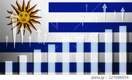 Flag with rising bar chart and up arrows 127096054
