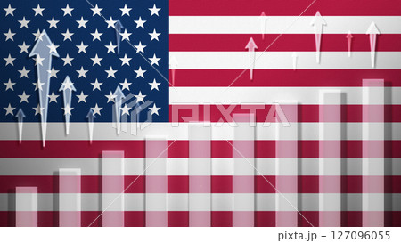 Flag with rising bar chart and up arrows 127096055
