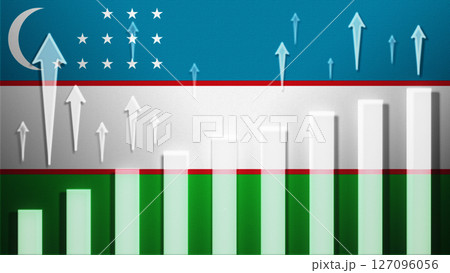 Flag with rising bar chart and up arrows 127096056