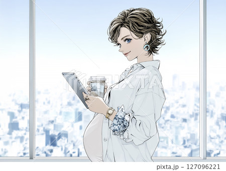 働く妊婦の女性のイラスト素材 127096221