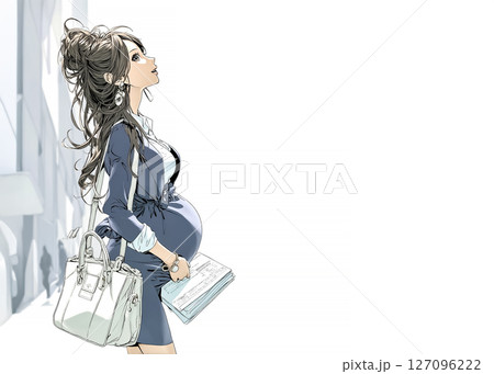 働く妊婦の女性のイラスト素材　通勤 127096222