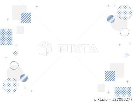 幾何学　メンフィス　フレーム 青　シンプル　四角　円　キラキラ	 127096277
