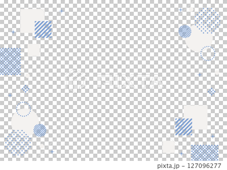 幾何学　メンフィス　フレーム 青　シンプル　四角　円　キラキラ	 127096277