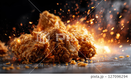 Main Chicken Dish Framed by Rule of Thirds for Visual Appeal Main Chicken Dish Framed by Rule of Thirds for Visual Appeal 127096294