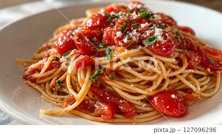 Second Angle of Pomodoro Pasta with Basil and Parmesan Second Angle of Pomodoro Pasta with Basil and Parmesan 127096296