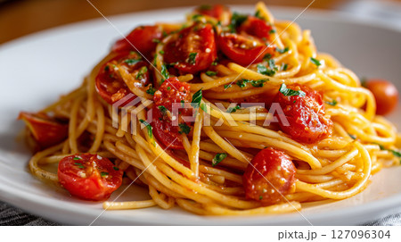 Delicious Pomodoro Spaghetti with Fresh Herbs and Tomato Base Delicious Pomodoro Spaghetti with Fresh Herbs and Tomato Base 127096304