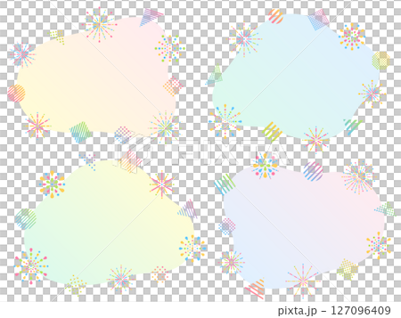 Set of irregular frames with colorful fireworks and geometric ornaments 127096409