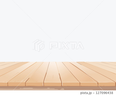 Clean wooden plank surface with light blue background and soft lighting, ideal for product display or text overlay. 127096438