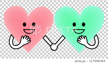 粉紅色和綠色的微笑心手牽手 粉紅色和綠色的微笑心手牽手 127096464