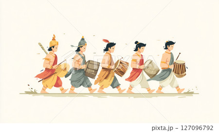 Traditional Odia musicians playing drums and cymbals during Ratha Yatra 127096792