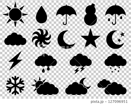 Weather icon set of 18 types, monotone 127096951