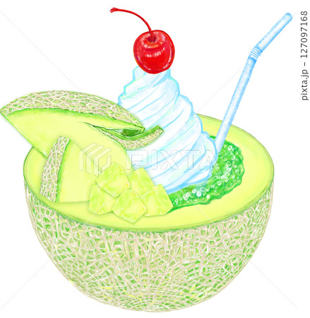 生メロンクリームソーダ_飾りカットメロン乗せ 127097168