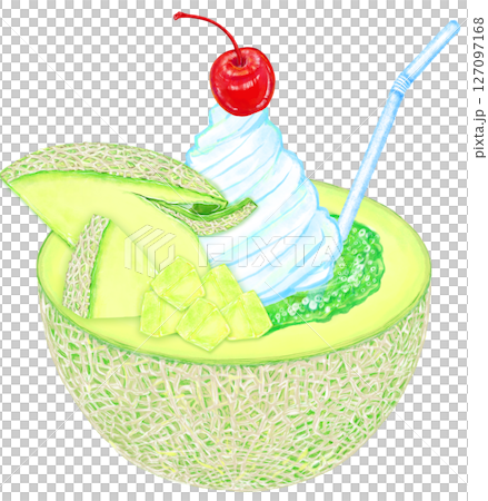 生メロンクリームソーダ_飾りカットメロン乗せ 127097168