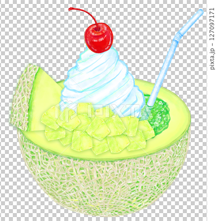 生メロンのクリームソーダ_カットメロン乗せ 127097171