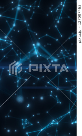 Abstract digital network with glowing blue points and connecting lines on a dark background 127097468
