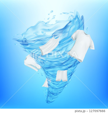 Clean white clothes around water whirlpool 127097666