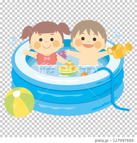 ビニールプールに入る子どもたち 127097689